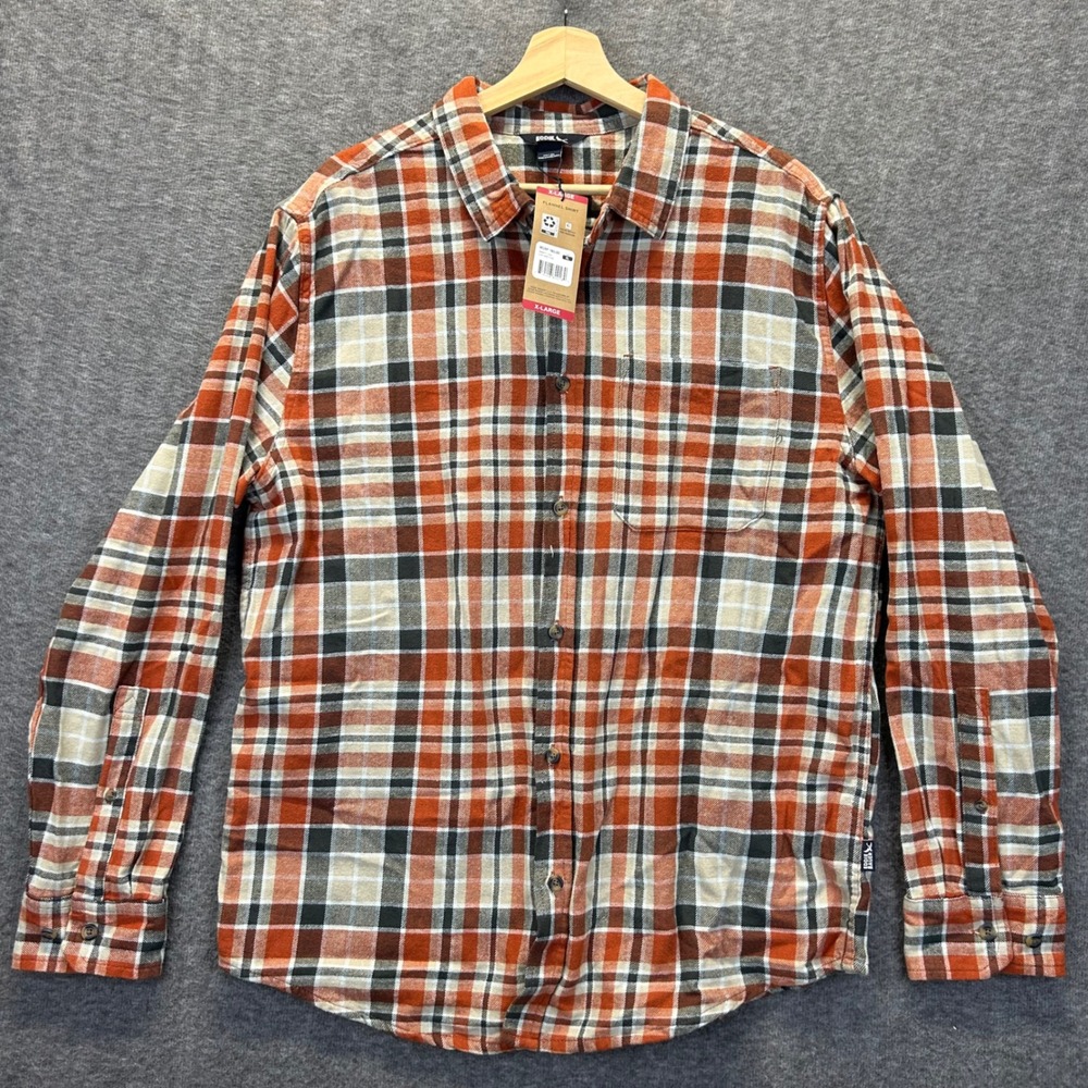 Eddie Bauer Mens XL Flannel Shirt Clay Como Plaid Orange Cotton EB004777 NEW